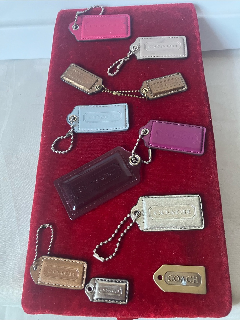11 Coach Replacement Hangtags Lot Authentic Vintage Solid Brass Metal Leather.